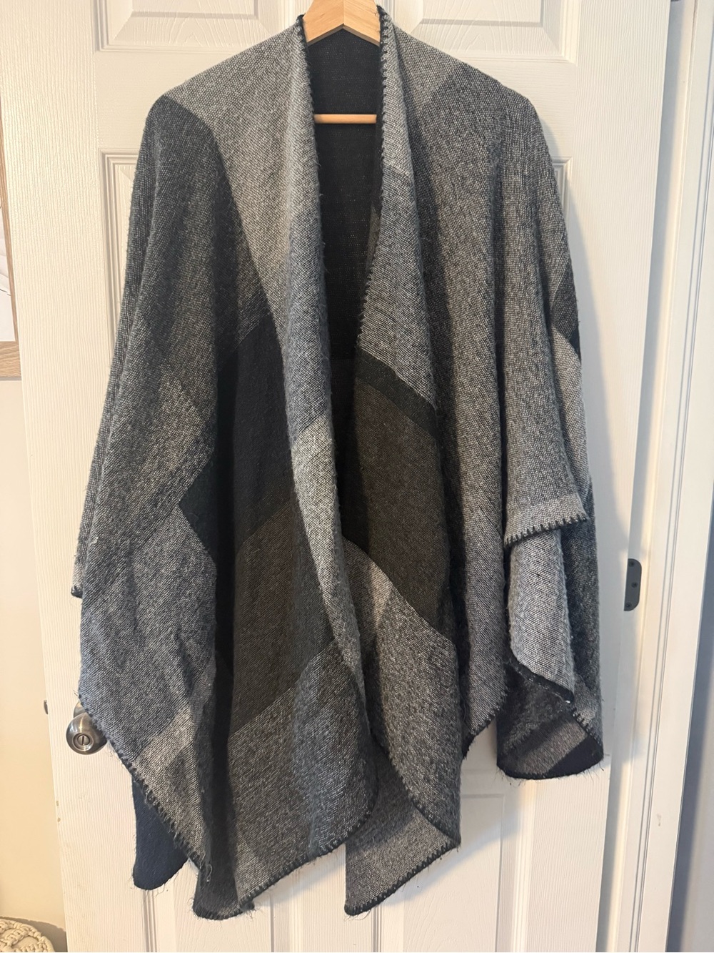 Cozy Wrap Cardigan - Gray Colorblock Poncho Sweater